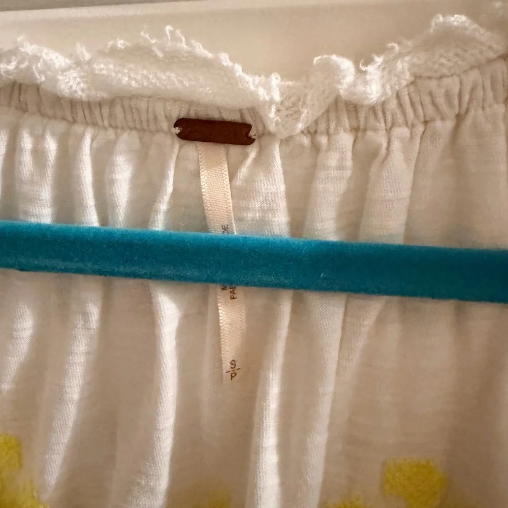 Free People Persuasion Embroidered Peasant Top Boho Oversized Ivory Yellow - Picture 2 of 6